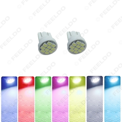 Picture of Car DC12V T10 194/168 10-SMD 1206 Chip Car Wedge LED Light Bulb 7-Color