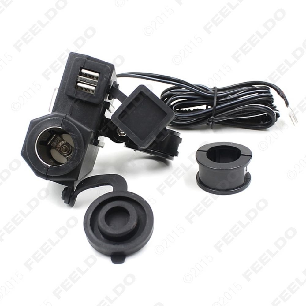 Picture of 1pcs Intelligent waterproof 5 V / 2.1A Dual USB output motorcycle handlebar clamp Power Adapter Charger with USB charging socket cigarette