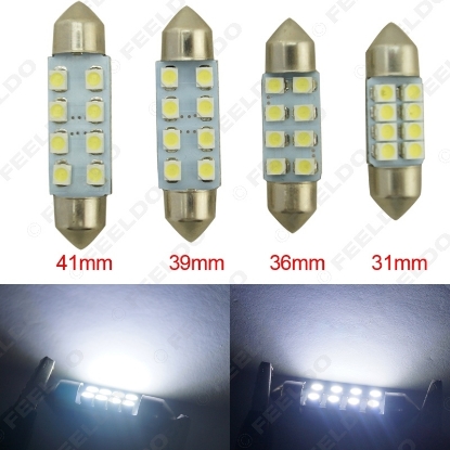 Picture of 1pcs White 31mm/36mm/39mm/41mm 1210/3528 8SMD Car Interior Light Festoon Dome LED Bulb