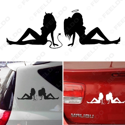 Picture of 1pcs Car Stickers Angle&Devil Girls Sexy Lady Auto Decoration Reflective Decal Stickers Styling For All Cars