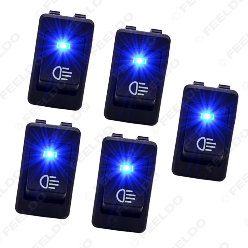 Picture of 5pcs/lot Universal Car Boat Van Fog Light Rocker Switch LED Dash Dashboard Blue Light