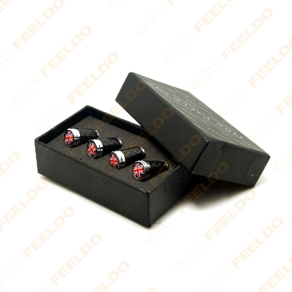 Picture of 4pcs/set Car Universal Carbon Fiber Texture Style Zinc Alloy Tire Valve Cap For Wholesale Mixed Logos Order