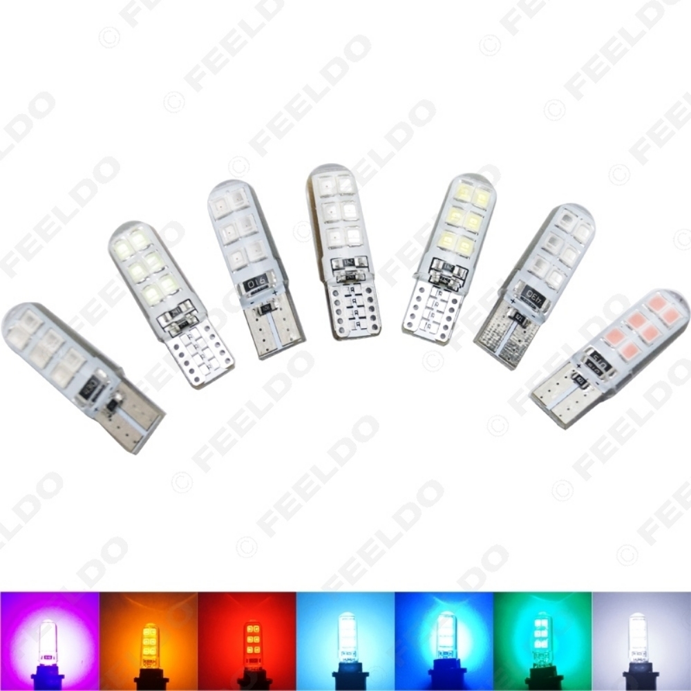Picture of 1pcs Car T10 194 168 W5W 2835 Chip 12SMD Silica Car LED Door License LED Light Bulb Wedge Light 7 colors