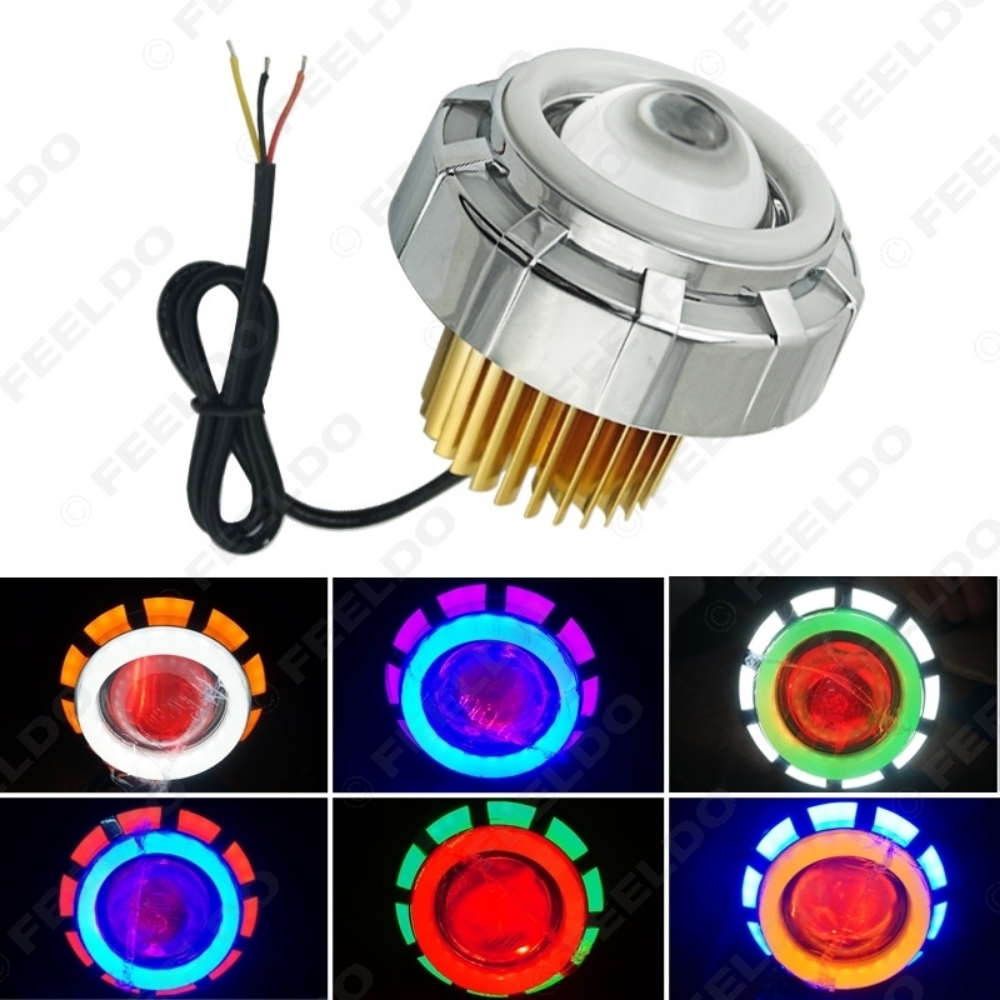 Picture of Motorcycle Car Hi/Lo Beam Projector Lens Headlight with Double Angel Eyes Demon Eye LED Fog Light