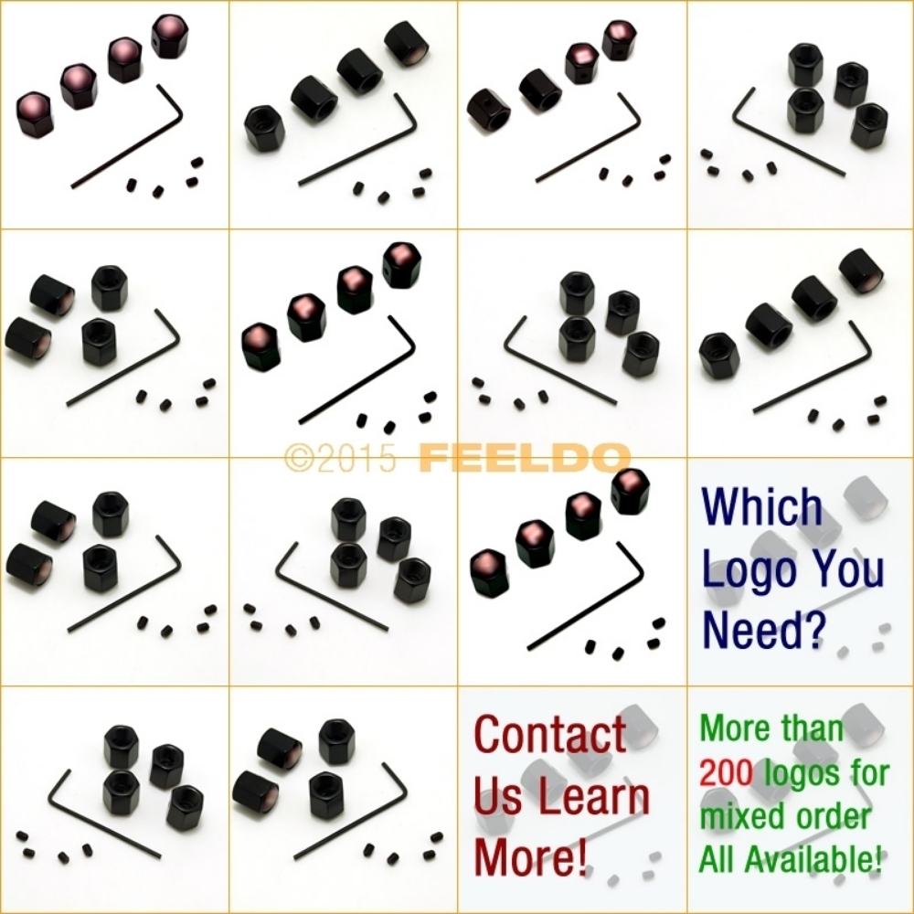 Picture of 4pcs/set Cool Black Caps Anti-Theft Locking Tire air valve caps For Mixed LOGO Order
