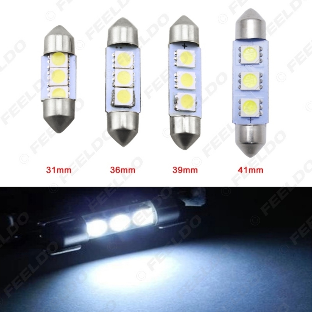 Picture of 1Pc White Car Auto 31/36/39/41mm 5050 Chip 3-SMD Reading Lights Festoon Dome LED Light Bulbs