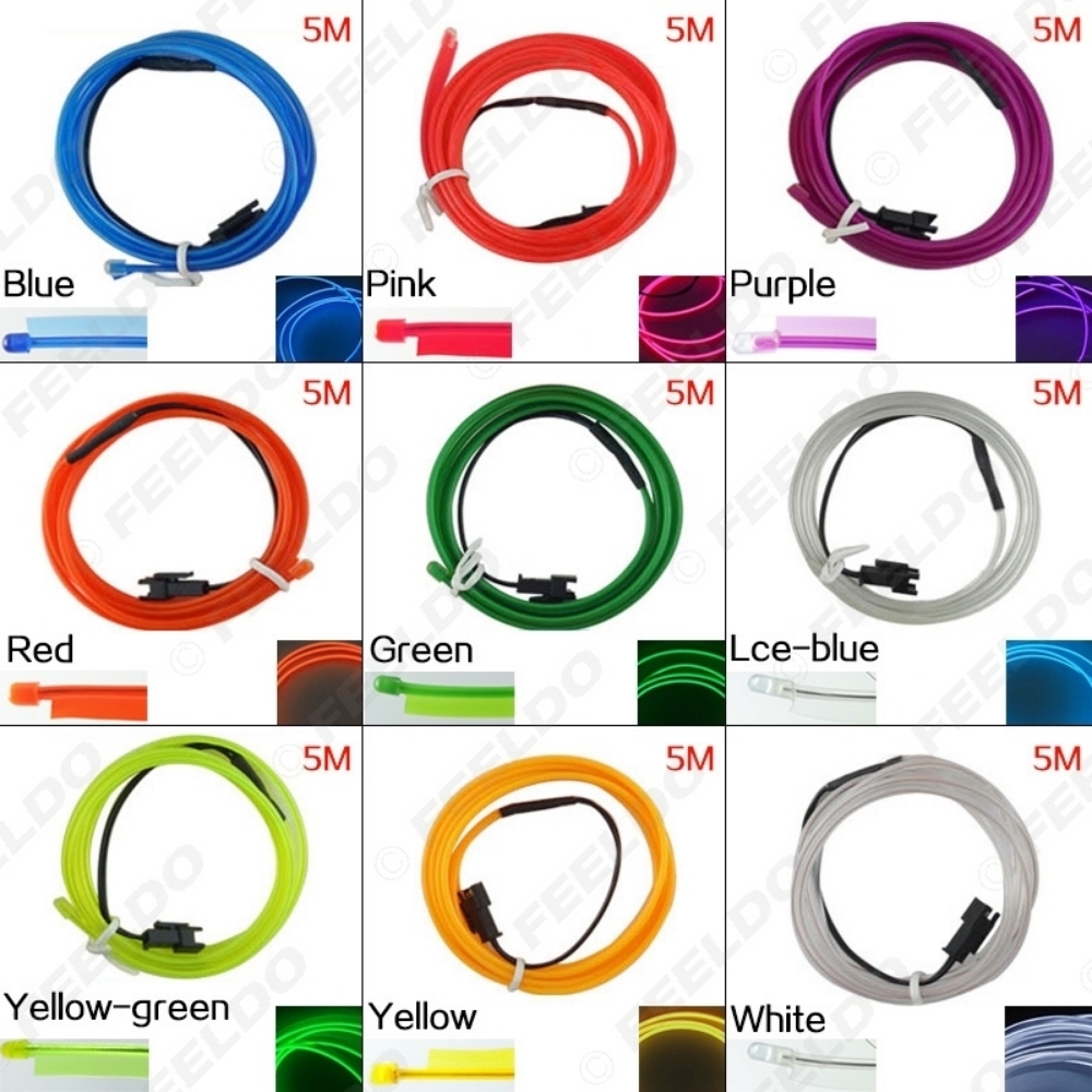Picture of 9-color 12V USB Power Inverter 5M Car Flexible Moulding EL Neon Glow Lighting Rope Strip With Fin
