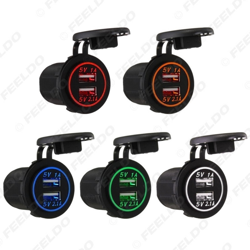 Picture of Car Dual USB Charger Power Socket Adapter With 5-Color LED Light 5V 3.1A for Motorcycle Auto Truck Boat Cigarette Lighter
