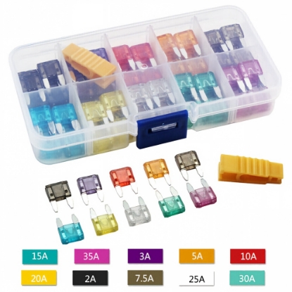 Picture of Mini Blade Fuse Assorted 120pcs Box Set With Fuse Removal Tool (2-35 Amp)